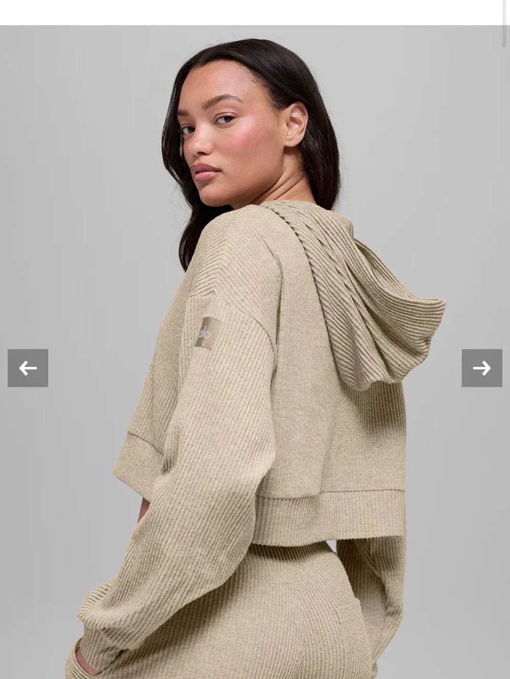 Alo Muse Cropped Hooded Ribbed Knit Sweater & Joggers set - Picture 1 of 7